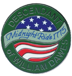 DWDWRA membership pin — Descendant of William Dawes, Midnight Ride 1775